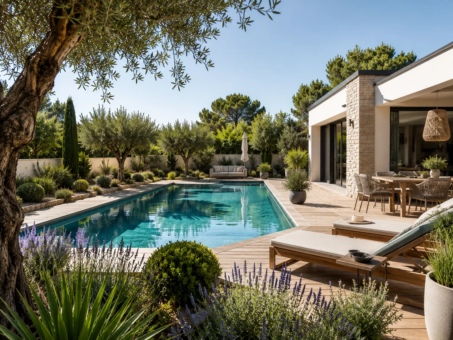 creation jardin autour d'une piscine montpellier